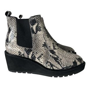 Cecelia New York Gemma Leather Snake Print Wedge Boots Womens 8.5 Black/White